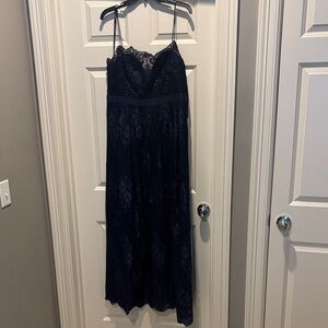Vince Camuto Navy Lace Spaghetti Strap Midi Dress